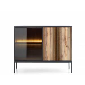 Komoda z witryną dwudrzwiowa frezowane fronty 104 cm SEDRO oświetlenie LED